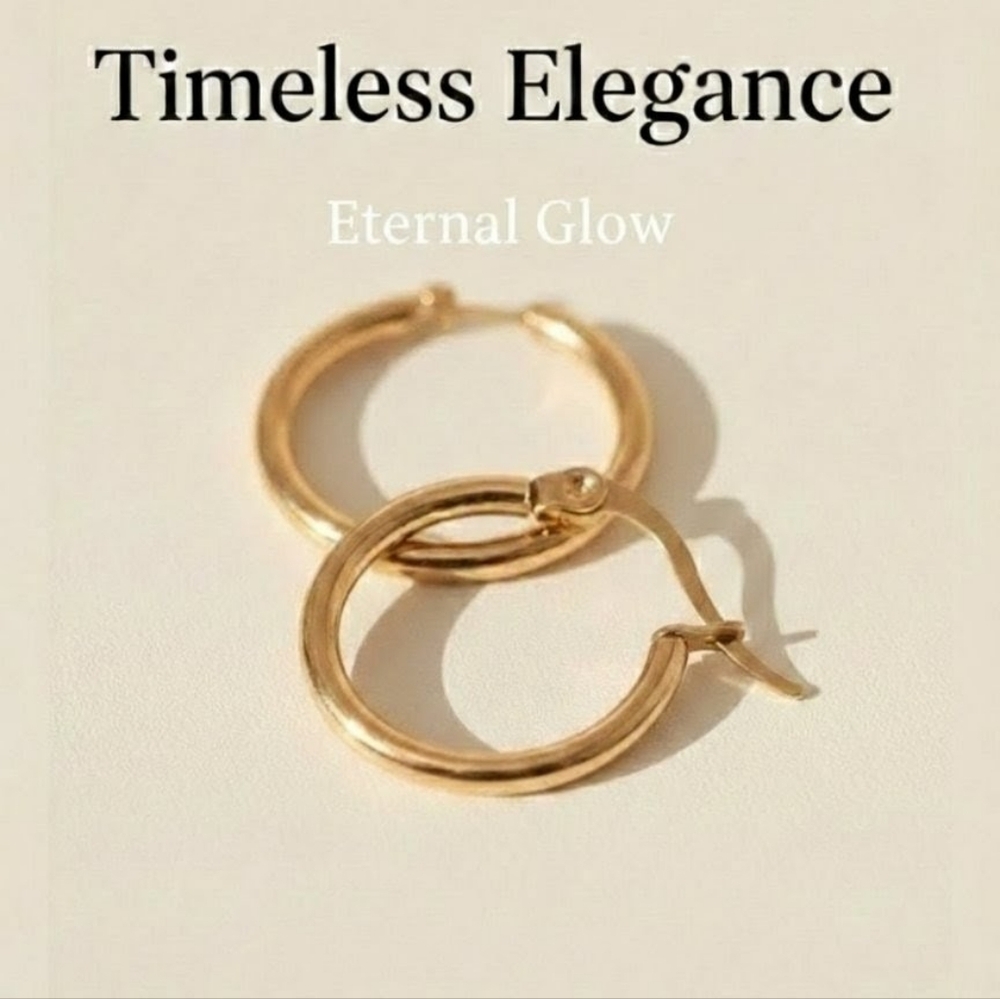 Classic Gold-Tone Hinged Hoop Earrings Women's Size 20mm - Brand New & Sealed